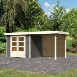 Abri De Jardin En Bois Massif Gris Terre 5,25m² Askola 3 Avec Appentis 240cm Et Paroi Arrière - Karibu