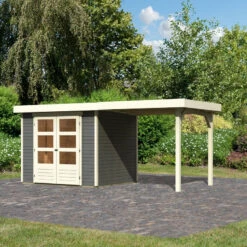 Abri De Jardin En Bois Massif Gris Terre 5,25m² Askola 3 Avec Appentis 240cm - Karibu