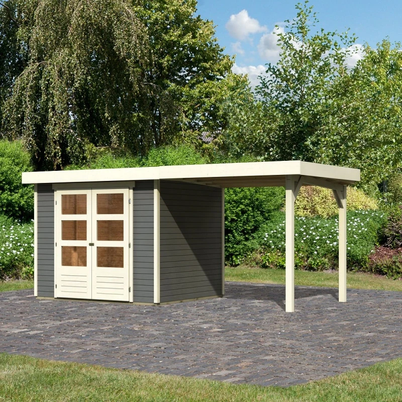 Abri De Jardin En Bois Massif Gris Terre 5,25m² Askola 3 Avec Appentis 240cm - Karibu 1 Abri De Jardin En Bois Massif Gris Terre 5,25m² Askola 3 Avec Appentis 240cm - Karibu