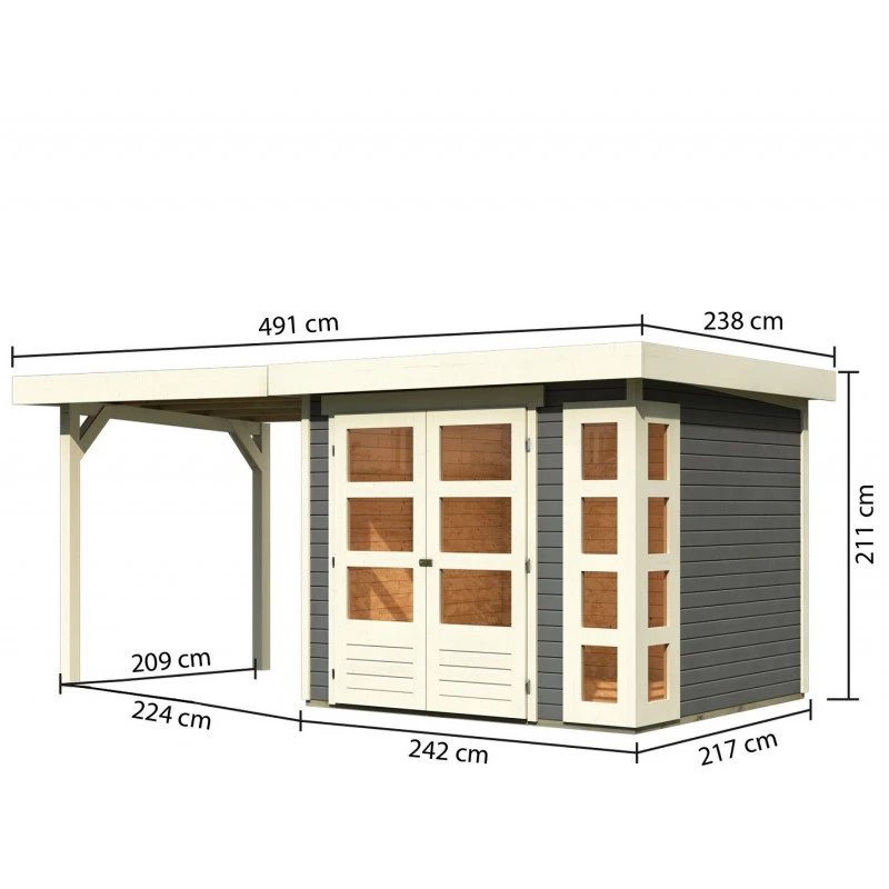 Abri De Jardin En Bois Massif Gris Terre 5,25m² Kerko 3 Avec Appentis 240cm – Karibu 2 Abri De Jardin En Bois Massif Gris Terre 5,25m² Kerko 3 Avec Appentis 240cm – Karibu – Image 2