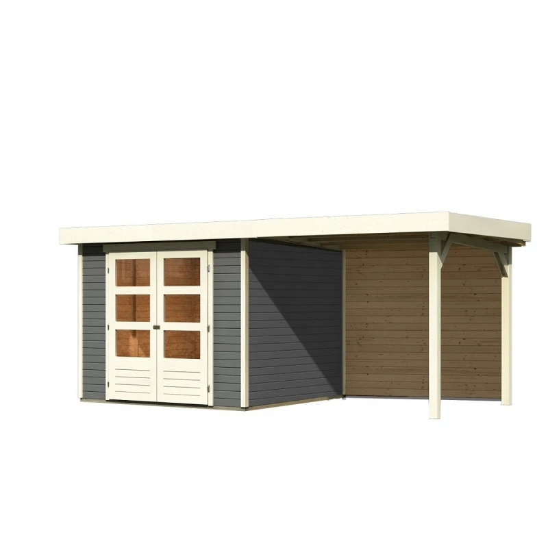 Abri De Jardin En Bois Massif Gris Terre 5,95m² Askola 3,5 Avec Appentis 240cm Et Paroi Arrière - Karibu 3 Abri De Jardin En Bois Massif Gris Terre 5,95m² Askola 3,5 Avec Appentis 240cm Et Paroi Arrière - Karibu – Image 3