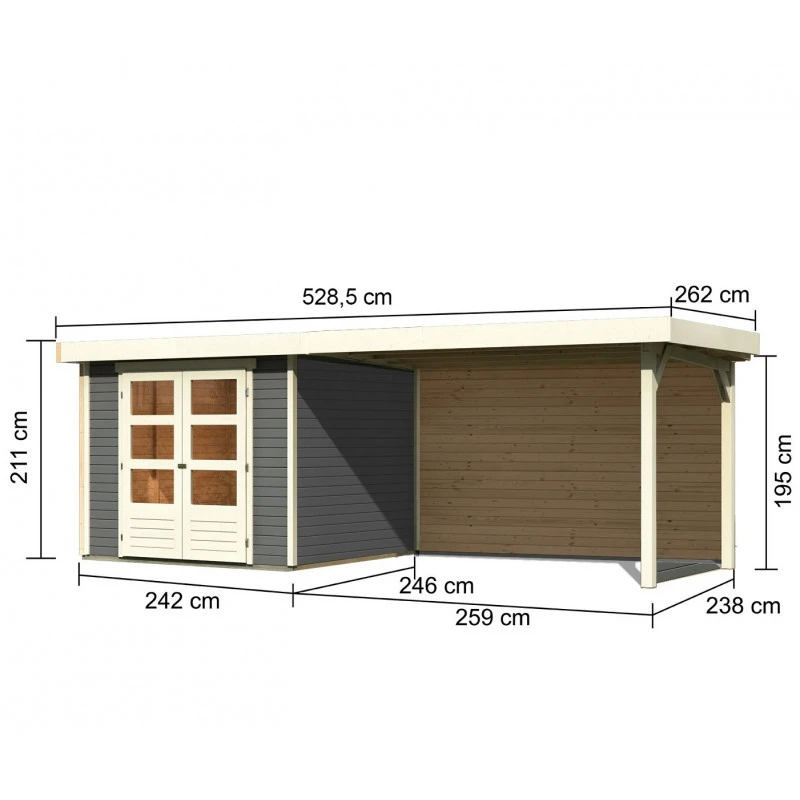 Abri De Jardin En Bois Massif Gris Terre 5,95m² Askola 3,5 Avec Appentis 280cm Et Paroi Arrière – Karibu 2 Abri De Jardin En Bois Massif Gris Terre 5,95m² Askola 3,5 Avec Appentis 280cm Et Paroi Arrière – Karibu – Image 2