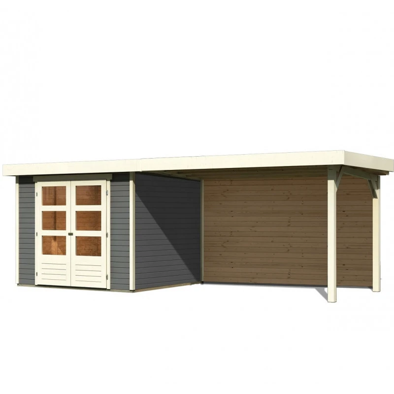 Abri De Jardin En Bois Massif Gris Terre 5,95m² Askola 3,5 Avec Appentis 280cm Et Paroi Arrière – Karibu 3 Abri De Jardin En Bois Massif Gris Terre 5,95m² Askola 3,5 Avec Appentis 280cm Et Paroi Arrière – Karibu – Image 3