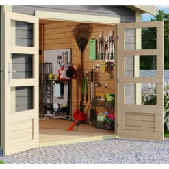 Abri De Jardin En Bois Massif Gris Terre 5,95m² Theres 3 Avec Un Auvent – Karibu -Jardin Extérieur Boutique abri de jardin en bois massif gris terre 595m theres 3 avec un auvent karibu 3