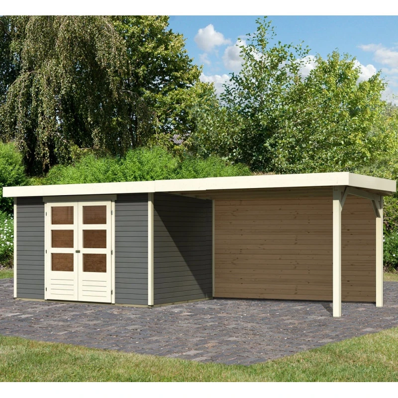 Abri De Jardin En Bois Massif Gris Terre 6,55m² Askola 4 Avec Appentis 280cm Et Paroi Arrière – Karibu 1 Abri De Jardin En Bois Massif Gris Terre 6,55m² Askola 4 Avec Appentis 280cm Et Paroi Arrière – Karibu