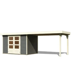 Abri De Jardin En Bois Massif Gris Terre 6,55m² Askola 4 Avec Appentis 280cm – Karibu -Jardin Extérieur Boutique abri de jardin en bois massif gris terre 655m askola 4 avec appentis 280cm woodfeeling 2
