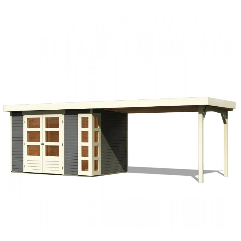 Abri De Jardin En Bois Massif Gris Terre 6,55m² Kerko 4 Avec Appentis 280cm – Karibu 4 Abri De Jardin En Bois Massif Gris Terre 6,55m² Kerko 4 Avec Appentis 280cm – Karibu – Image 4