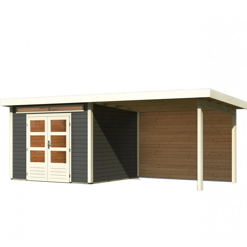 Abri De Jardin En Bois Massif Gris Terre 7,50m² Kandern 6 Avec Appentis 320cm Et Paroi Arrière – Karibu 3 Abri De Jardin En Bois Massif Gris Terre 7,50m² Kandern 6 Avec Appentis 320cm Et Paroi Arrière – Karibu – Image 3