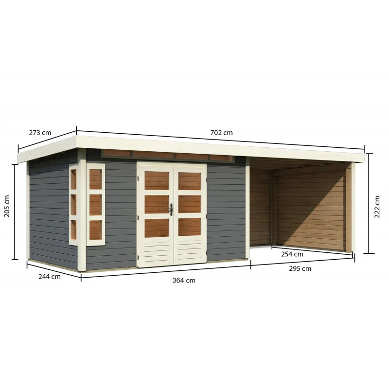 Abri De Jardin En Bois Massif Gris Terre 8,88m² Kastorf 7 Avec Appentis 320cm Et Paroi Arrière Et Latérale – Karibu 2 Abri De Jardin En Bois Massif Gris Terre 8,88m² Kastorf 7 Avec Appentis 320cm Et Paroi Arrière Et Latérale – Karibu – Image 2