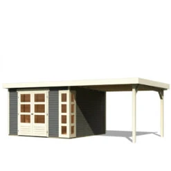 Abri De Jardin En Bois Massif Gris Terre 9,24m² Kerko 6 Avec Appentis 280cm – Karibu -Jardin Extérieur Boutique abri de jardin en bois massif gris terre 924m kerko 6 avec appentis 280cm woodfeeling 2