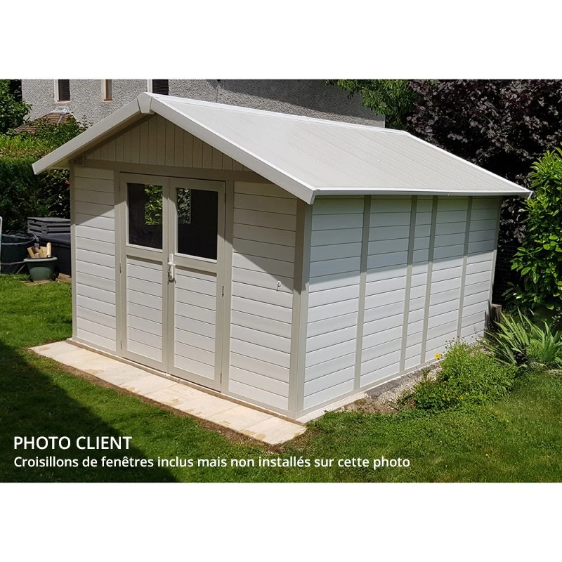 Abri De Jardin En PVC 11,2m² DECO Blanc Et Gris Vert Grosfillex + Kit Ancrage Offert 2 Abri De Jardin En PVC 11,2m² DECO Blanc Et Gris Vert Grosfillex + Kit Ancrage Offert – Image 2