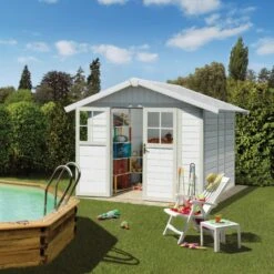 Abri De Jardin En PVC 4,9m² DECO Blanc Et Gris Vert Grosfillex + Kit Ancrage Offert 8 Abri De Jardin En PVC 4,9m² DECO Blanc Et Gris Vert Grosfillex + Kit Ancrage Offert -Jardin Extérieur Boutique abri de jardin en pvc 49m deco blanc et gris vert grosfillex 2