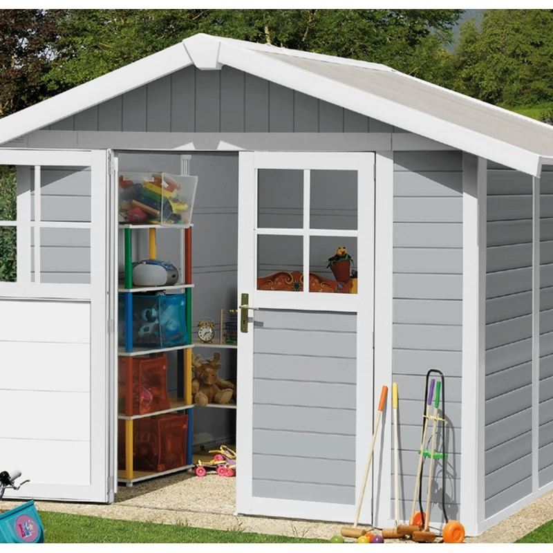 Abri De Jardin En PVC 4,9m² DECO Gris Clair Et Blanc Grosfillex + Kit Ancrage Offert 2 Abri De Jardin En PVC 4,9m² DECO Gris Clair Et Blanc Grosfillex + Kit Ancrage Offert – Image 2