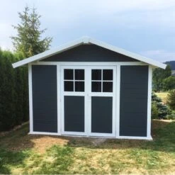 Abri De Jardin En PVC 7,5m² DECO Gris Foncé Et Blanc Grosfillex + Kit Ancrage Offert -Jardin Extérieur Boutique abri de jardin en pvc 75m deco gris fonce et blanc grosfillex 2