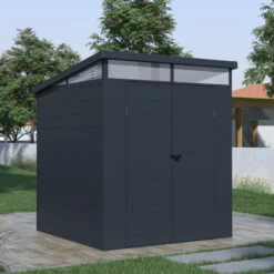 Abri De Jardin En Résine 3,24m² Anthracite Toit Monopente Skylight + Plancher - Jobu