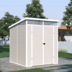 Abri De Jardin En Résine 3,24m² Beige Toit Monopente Skylight + Plancher - Jobu