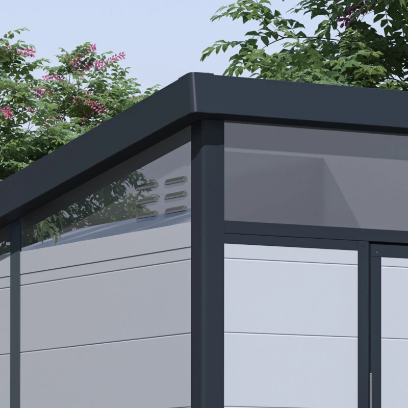 Abri De Jardin En Résine 4,10m² Gris Clair Toit Monopente Skylight + Plancher - Jobu 2 Abri De Jardin En Résine 4,10m² Gris Clair Toit Monopente Skylight + Plancher - Jobu – Image 2