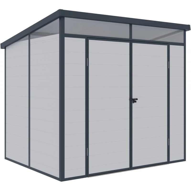 Abri De Jardin En Résine 4,10m² Gris Clair Toit Monopente Skylight + Plancher - Jobu 6 Abri De Jardin En Résine 4,10m² Gris Clair Toit Monopente Skylight + Plancher - Jobu – Image 6