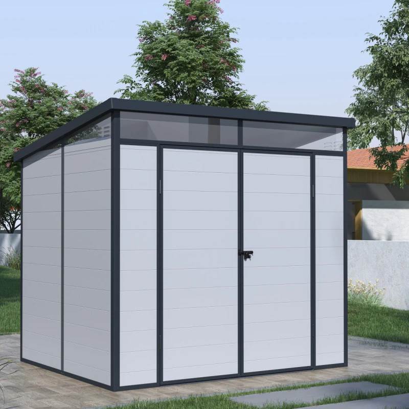 Abri De Jardin En Résine 4,10m² Gris Clair Toit Monopente Skylight + Plancher - Jobu 1 Abri De Jardin En Résine 4,10m² Gris Clair Toit Monopente Skylight + Plancher - Jobu