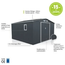 Abri De Jardin 10,85m² Métal PLUS Anthracite + Kit D'ancrage X-METAL 11 Abri De Jardin 10,85m² Métal PLUS Anthracite + Kit D'ancrage X-METAL -Jardin Extérieur Boutique abri de jardin metal 1085m plus anthracite kit d ancrage x metal 5