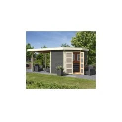 Abri De Jardin Toit Plat 5,95m² Bois Gris 19mm Goldendorf 5 - Karibu -Jardin Extérieur Boutique abri de jardin toit plat 595m en bois vitrifie gris 19mm goldendorf karibu 2