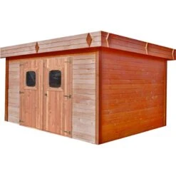 Abri De Jardin Toit Plat DINAN 16,89m² En Madriers Douglas 28mm Toit Bac Acier - HABRITA