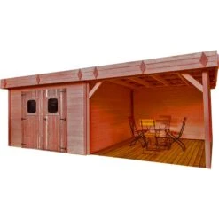 Abri Toit Plat En Douglas DINAN 20,64m² Madriers 28mm Avec Terrasse + Toiture Bac Acier - HABRITA -Jardin Extérieur Boutique abri dinan 2064m en madriers douglas 28mm avec terrasse habrita 2