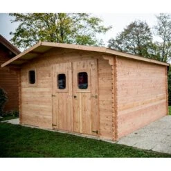 Abri En Bois De Douglas DOMMAR 18,90m² Madriers 28mm + Couverture Onduline - HABRITA