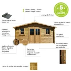 Abri En Bois Massif 16m² PLUS 28mm Traité Teinté Marron Gardy Shelter 8 Abri En Bois Massif 16m² PLUS 28mm Traité Teinté Marron Gardy Shelter -Jardin Extérieur Boutique abri en bois massif 16m plus 28mm traite teinte marron gardy shelter 2