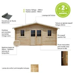 Abri En Bois Massif 19,82m² PLUS - Madriers 28mm Gardy Shelter -Jardin Extérieur Boutique abri en bois massif 1982m plus madriers 28mm gardy shelter 2