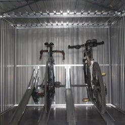 Abri Pour 4 Vélos En Acier Galvanisé Gris Avec Rails De Rangement 4,02m² - Chalet Et Jardin -Jardin Extérieur Boutique abri pour 4 velos en acier galvanise gris avec rails de rangement 402m chalet et jardin 4