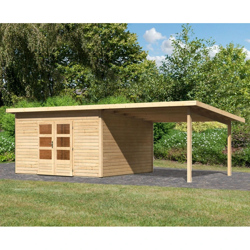 Abri Toit Plat 13,60m² Bois Massif 40mm Northeim 5 Avec Appentis 330cm – Karibu 1 Abri Toit Plat 13,60m² Bois Massif 40mm Northeim 5 Avec Appentis 330cm – Karibu