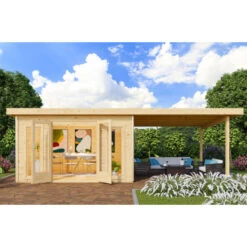 Abri Toit Plat 13,60m² Bois Massif 40mm Radeburg 3 Avec Appentis 330cm – Karibu -Jardin Extérieur Boutique abri toit plat 1360m bois massif 40mm radeburg 3 avec appentis 330cm karibu 2
