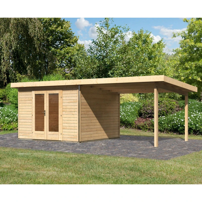 Abri Toit Plat 9,55m² Bois Massif 40mm Radeburg 1 Avec Appentis 330cm – Karibu 1 Abri Toit Plat 9,55m² Bois Massif 40mm Radeburg 1 Avec Appentis 330cm – Karibu