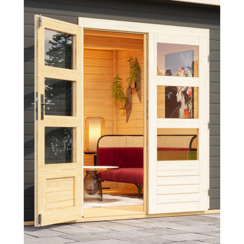 Abri Toit Plat 9,55m² Bois Massif Gris Terre 40mm Northeim 3 Avec Appentis 330cm Et Paroi Arrière – Karibu 5 Abri Toit Plat 9,55m² Bois Massif Gris Terre 40mm Northeim 3 Avec Appentis 330cm Et Paroi Arrière – Karibu – Image 5