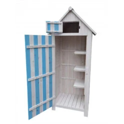 Armoire De Jardin En Bois Lasuré Bleu Et Blanc 0,41m² - Habrita -Jardin Extérieur Boutique armoire de jardin en bois lasure bleu et blanc 041m habrita 2