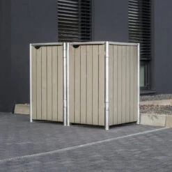 Cache-poubelle 2 Compartiments Müllbox En Bois Traité Gris 2x140L – HIDE -Jardin Extérieur Boutique cache poubelle 2 compartiments mullbox en bois traite gris 2x140l hide 2