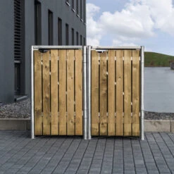 Cache-poubelle 2 Compartiments Müllbox En Bois Traité Naturel 2x140L – HIDE -Jardin Extérieur Boutique cache poubelle 2 compartiments mullbox en bois traite naturel 2x140l hide 3