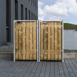 Cache-poubelle 2 Compartiments Müllbox En Bois Traité Naturel 2x240L – HIDE -Jardin Extérieur Boutique cache poubelle 2 compartiments mullbox en bois traite naturel 2x240l hide 3