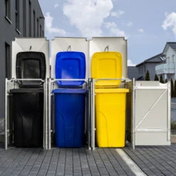 Cache-poubelle 3 Compartiments Müllbox En Aluminium Gris 3x140L – HIDE -Jardin Extérieur Boutique cache poubelle 3 compartiments mullbox en aluminium gris 3x140l hide 5