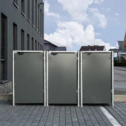 Cache-poubelle 3 Compartiments Müllbox En Aluminium Gris 3x240L – HIDE -Jardin Extérieur Boutique cache poubelle 3 compartiments mullbox en aluminium gris 3x240l hide 3