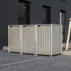 Cache-poubelle 3 Compartiments Müllbox En Bois Traité Gris 3x140L – HIDE -Jardin Extérieur Boutique cache poubelle 3 compartiments mullbox en bois traite gris 3x140l hide 2
