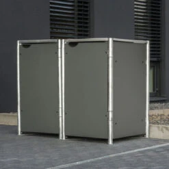 Cache-poubelle 2 Compartiments Müllbox En Aluminium Gris 2x140L – HIDE -Jardin Extérieur Boutique cache poubelle mullbox en aluminium gris 2x140l hide 3