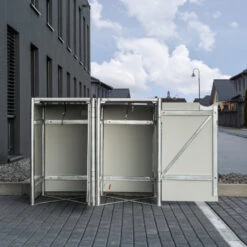 Cache-poubelle 2 Compartiments Müllbox En Aluminium Gris 2x140L – HIDE -Jardin Extérieur Boutique cache poubelle mullbox en aluminium gris 2x140l hide 5