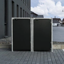 Cache-poubelle 2 Compartiments Müllbox En Aluminium Noir 2x140L – HIDE -Jardin Extérieur Boutique cache poubelle mullbox en aluminium noir 2x140l hide 2