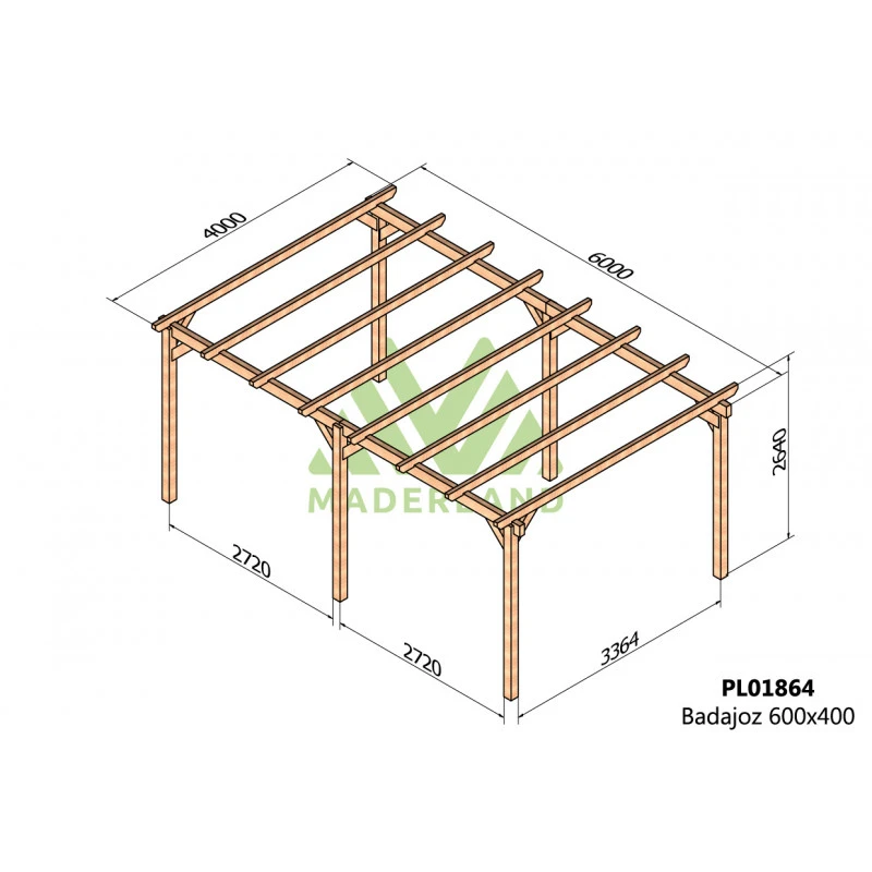 Carport Autoportant En Bois Lamellé-collé 600x400cm Badajoz – Maderland 2 Carport Autoportant En Bois Lamellé-collé 600x400cm Badajoz – Maderland – Image 2