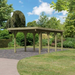 Jardin Extérieur Boutique 12 Carport En Bois Autoclave 20,9m² Et Toit En Acier – KARIBU