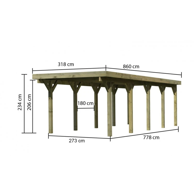 Carport En Bois Autoclave 26,9m² Et Toit En PVC Gris – KARIBU 2 Carport En Bois Autoclave 26,9m² Et Toit En PVC Gris – KARIBU – Image 2