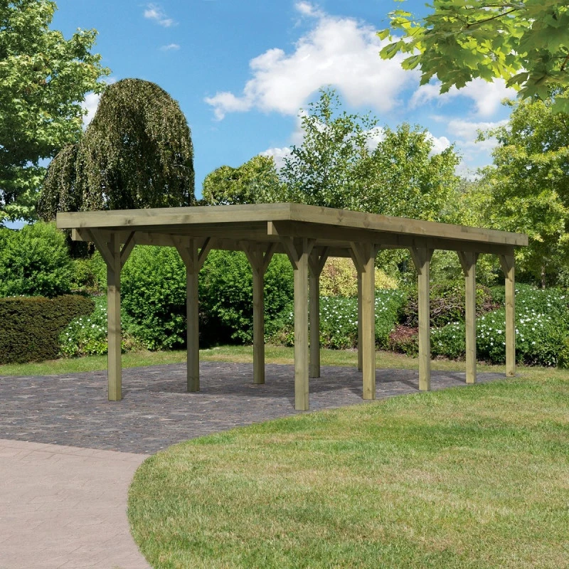 Carport En Bois Autoclave 26,9m² Et Toit En PVC Gris – KARIBU 1 Carport En Bois Autoclave 26,9m² Et Toit En PVC Gris – KARIBU