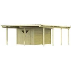 Carport En Bois Autoclave 30,35m² Avec Débarras 9m² - Karibu -Jardin Extérieur Boutique carport en bois autoclave 3035m avec debarras 9m karibu 3